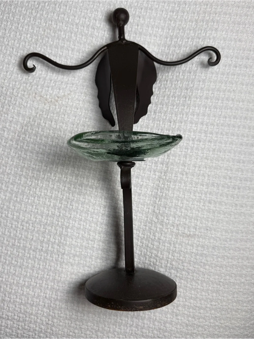Angel Soap/Towel Holder Bathroom Rustic Countertop Forged Iron Glass Dish Cottag